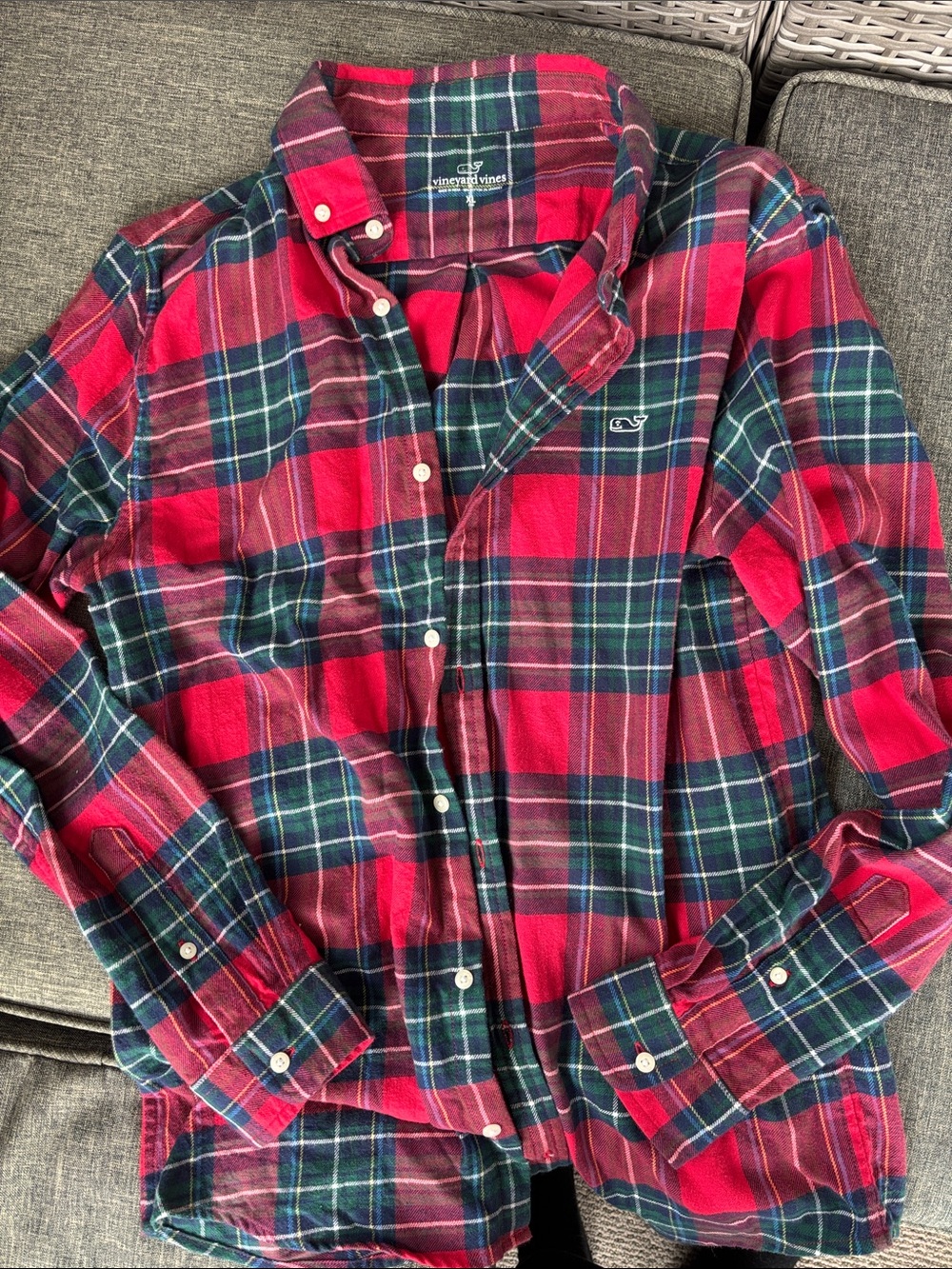 Vineyard Vines youth xl Red and Green Plaid flannel Button-Down Shirt Xmas